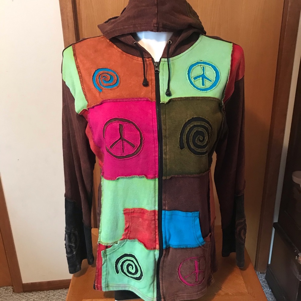 SOLD Unique color block zip up hooded sweatshirt